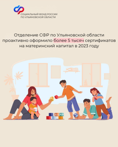 Отделение СФР по Ульяновской области проактивно оформило более 5 тысяч сертификатов на материнский капитал в 2023 году